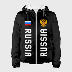 Куртка с капюшоном женская Россия три полоски на черном фоне, цвет: 3D-белый