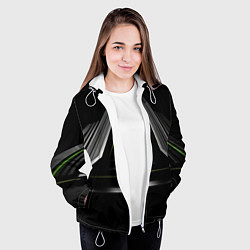 Куртка с капюшоном женская Black green abstract nvidia style, цвет: 3D-белый — фото 2