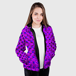 Куртка с капюшоном женская Фиолетовые квадраты на чёрном фоне, цвет: 3D-черный — фото 2