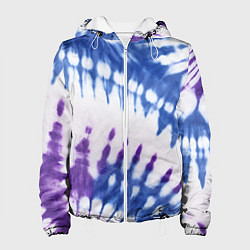 Куртка с капюшоном женская Сине-фиолетовый узор тай дай, цвет: 3D-белый