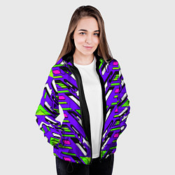 Куртка с капюшоном женская Техно броня фиолетово-зелёная, цвет: 3D-черный — фото 2