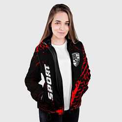 Куртка с капюшоном женская Porsche red sport tires, цвет: 3D-черный — фото 2