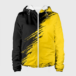 Куртка с капюшоном женская Черные штрихи на желтом фоне, цвет: 3D-белый