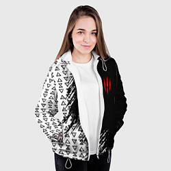 Куртка с капюшоном женская Знаки ведьмака штриховкой, цвет: 3D-белый — фото 2