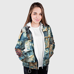 Куртка с капюшоном женская Деним пэчворк-ржавчина, цвет: 3D-белый — фото 2