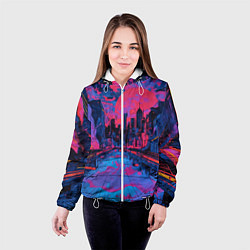 Куртка с капюшоном женская Город в психоделических цветах, цвет: 3D-белый — фото 2
