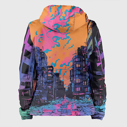Женская куртка Киберпанк город в стиле комиксов / 3D-Черный – фото 2