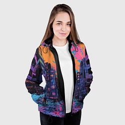 Куртка с капюшоном женская Киберпанк город в стиле комиксов, цвет: 3D-черный — фото 2