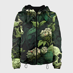 Куртка с капюшоном женская Черепа в поле цветов, цвет: 3D-черный