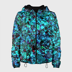 Куртка с капюшоном женская Абстракция яркий бирюзовый, цвет: 3D-черный