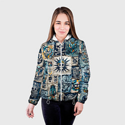 Куртка с капюшоном женская Пэчворк деним с пиратами, цвет: 3D-белый — фото 2