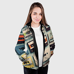 Куртка с капюшоном женская Ретро аудио кассеты, цвет: 3D-черный — фото 2