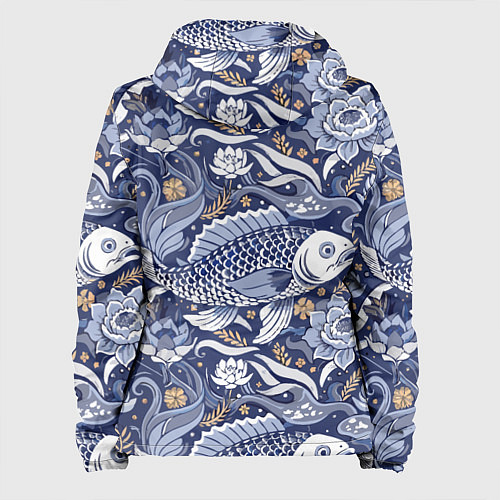 Женская куртка Рыба карп - синий корейский узор / 3D-Белый – фото 2