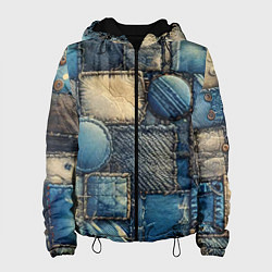 Куртка с капюшоном женская Denim patchwork - ai art, цвет: 3D-черный
