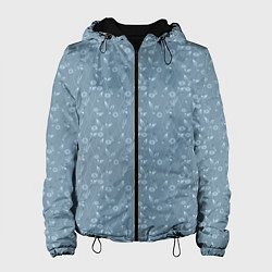 Куртка с капюшоном женская Серо-голубой цветочный однотонный узор, цвет: 3D-черный