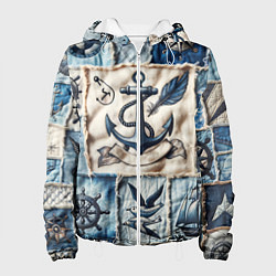 Женская куртка Пэчворк с якорем - джинсовка моряка