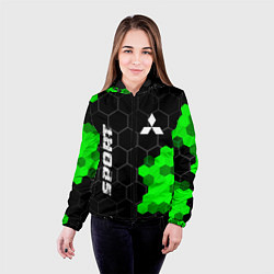 Куртка с капюшоном женская Mitsubishi green sport hexagon, цвет: 3D-черный — фото 2