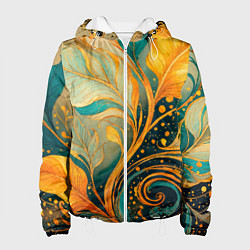 Женская куртка Золотые и бирюзовые листья абстракция