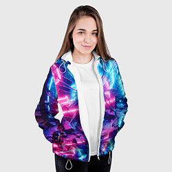 Куртка с капюшоном женская Разбитая неоновая вывеска - мегаполис, цвет: 3D-белый — фото 2