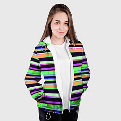 Куртка с капюшоном женская Зелёно-фиолетовый полосатый, цвет: 3D-белый — фото 2