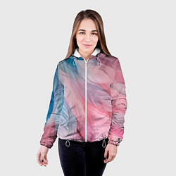 Куртка с капюшоном женская Пастельно-голубые и розовые перья, цвет: 3D-белый — фото 2