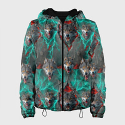 Куртка с капюшоном женская Паттерн из волков эпично, цвет: 3D-черный