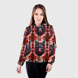 Куртка с капюшоном женская Серые волки на красном фоне, цвет: 3D-черный — фото 2