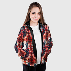 Куртка с капюшоном женская Серые волки на красном фоне, цвет: 3D-черный — фото 2