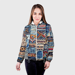 Куртка с капюшоном женская Пэчворк узоры индейцев, цвет: 3D-белый — фото 2