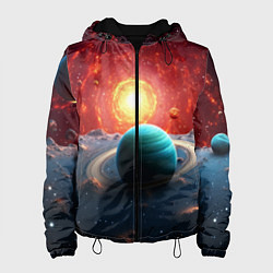 Куртка с капюшоном женская Космос и разные планеты, цвет: 3D-черный