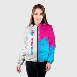 Куртка с капюшоном женская Aston Villa neon gradient style по-вертикали, цвет: 3D-черный — фото 2