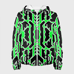 Женская куртка Техно зелёные линии с белой обводкой на чёрном фон