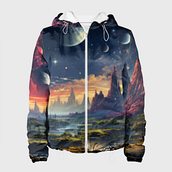 Куртка с капюшоном женская Космический фантазийный мир на другой планете, цвет: 3D-белый