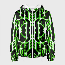 Женская куртка Техно белые линии с зелёной обводкой на чёрном фон
