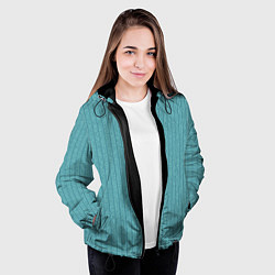 Куртка с капюшоном женская Бирюзовый текстурированный в полоску, цвет: 3D-черный — фото 2
