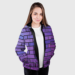 Куртка с капюшоном женская Кирпичная стена фиолетовый паттерн, цвет: 3D-черный — фото 2