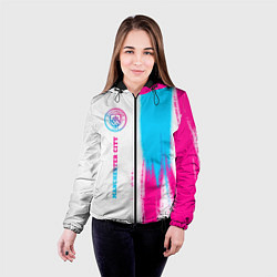Куртка с капюшоном женская Manchester City neon gradient style по-вертикали, цвет: 3D-черный — фото 2