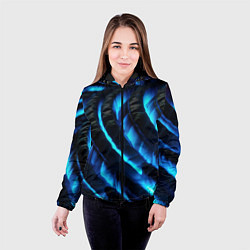 Куртка с капюшоном женская Неоновая яркая геометрическая абстракция со светом, цвет: 3D-черный — фото 2