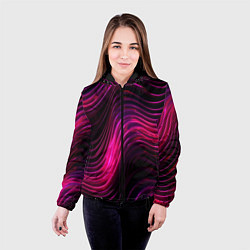 Куртка с капюшоном женская Неоновая яркая геометрическая абстракция со светом, цвет: 3D-черный — фото 2