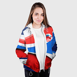 Куртка с капюшоном женская Герб России на абстрактном фоне в цветах России, цвет: 3D-белый — фото 2