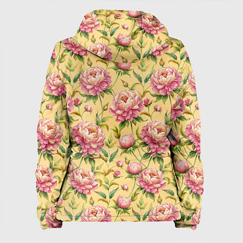 Женская куртка Крупные пионы садовые цветы бутоны паттерн / 3D-Черный – фото 2