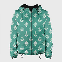 Куртка с капюшоном женская Винтажный орнамент на бирюзовом, цвет: 3D-черный