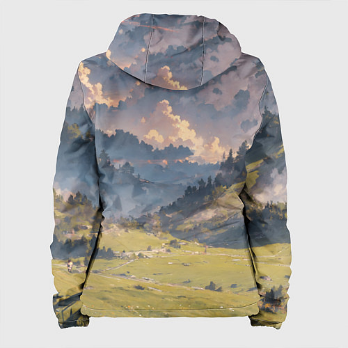 Женская куртка Зелёное поле и небо - аниме / 3D-Черный – фото 2