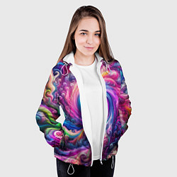 Куртка с капюшоном женская Абстракция, водоворот из ярких красок, цвет: 3D-белый — фото 2