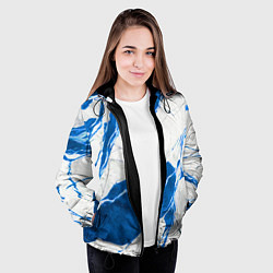 Куртка с капюшоном женская Бело-синий мрамор, цвет: 3D-черный — фото 2