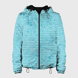 Куртка с капюшоном женская Бело-голубой полосы, цвет: 3D-черный