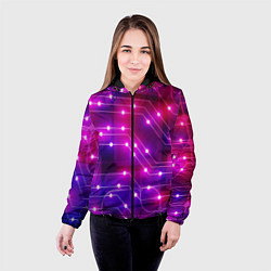 Куртка с капюшоном женская Неоновый фон печатной платы, цвет: 3D-черный — фото 2
