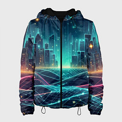 Куртка с капюшоном женская Metropolis - vaporwave neon glow, цвет: 3D-черный