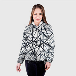 Куртка с капюшоном женская Чёрные хаотичные линии на белом фоне, цвет: 3D-белый — фото 2