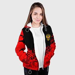 Куртка с капюшоном женская Россия герб красные краски, цвет: 3D-белый — фото 2